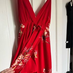 Red floral Floor Length dress M/L
